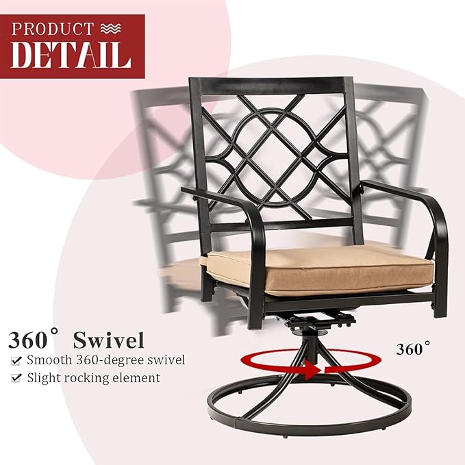SUNCROWN 7-Pieces Outdoor Dining Set Metal Swivel Cushioned Chairs Patio Furniture Sets with Steel Slat Bistro Table for Backyard, Lawn, Garden, Deck, Poolside