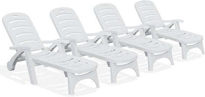 YITAHOME Outdoor Chaise Lounge on Wheels, Set of 4 PP Plastic Folding Patio Chairs with 5-Level Adjustable Backrest for Pool, Garden, Beach, Sunbathing, Yard, and Poolside Lounging