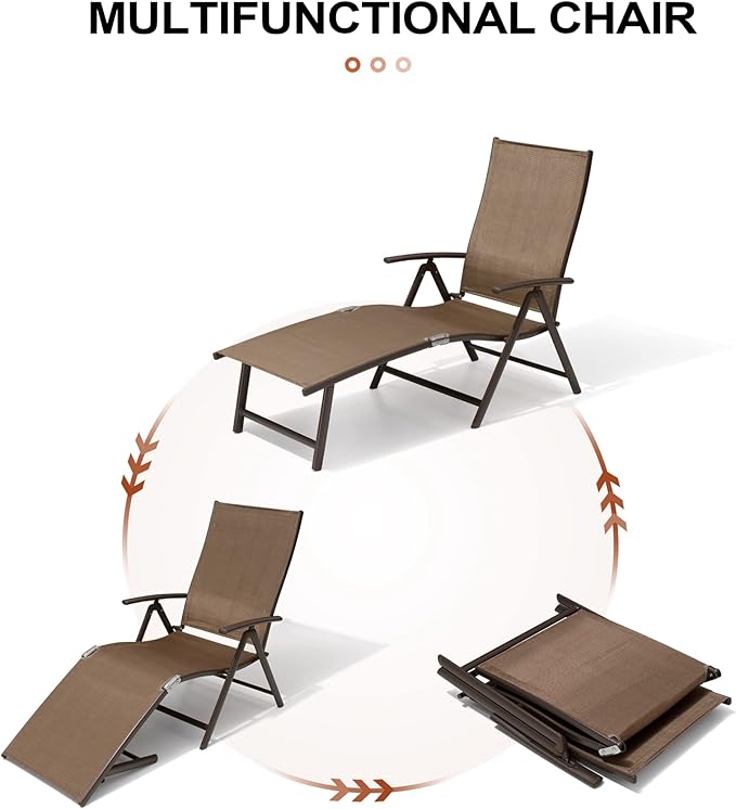 Crestlive Products Folding Patio Chaise Lounge Chair Outdoor, Aluminum Adjustable Outdoor Pool Recliner Chair, Assemble-Free, 8 Positions