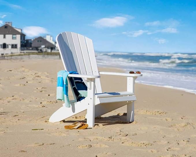 Leisure Lawns Poly Plastic Fanback Adirondack Chair, Outdoor Patio Chair - Amish Made in USA (White)