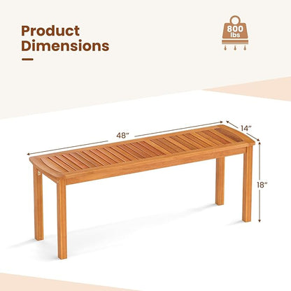 RELAX4LIFE Wood Patio Outdoor Bench - 48’’ Backless Acacia Wooden Dining Bench w/Slatted Seat, 2-Person Farmhouse Indoor Outside Furniture for Entryway Garden Park Porch Poolside, 800LBS Max Load (2)