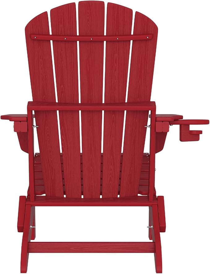 Plawdlik Folding Adirondack Chair Set of 6 with Cup Holder，Wooden Textured ，Heavy All-Weather HDPE Comfortable Set - Photo 9