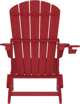 Plawdlik Folding Adirondack Chair Set of 6 with Cup Holder，Wooden Textured ，Heavy All-Weather HDPE Comfortable Set - Photo 9