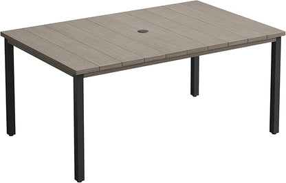 VICLLAX 63" Rectangle Outdoor Dining Table for 6, Patio Table with Umbrella Hole, All Weather Metal Patio Tables, Light Gray Tabletop