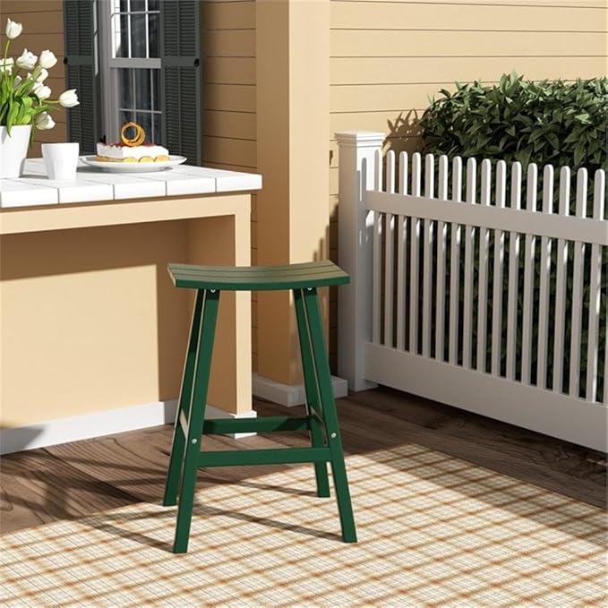 Costaelm All-Weather Outdoor Bar Stools, 29" Height Patio Stools & Bar Chairs, Adirondack Poly Patio Bar Stool for Patio, Deck, Kitchen Counter and Garden, Dark Green