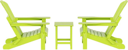 WO WESTIN OUTDOOR HDPE Laguna 3PC Outdoor Poly Adirondack Chair Set with Side Table, Lime