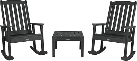 highwood AD-KITRKCH1-BKE Lehigh 2 Rocking Chairs with Adirondack Side Table, Black