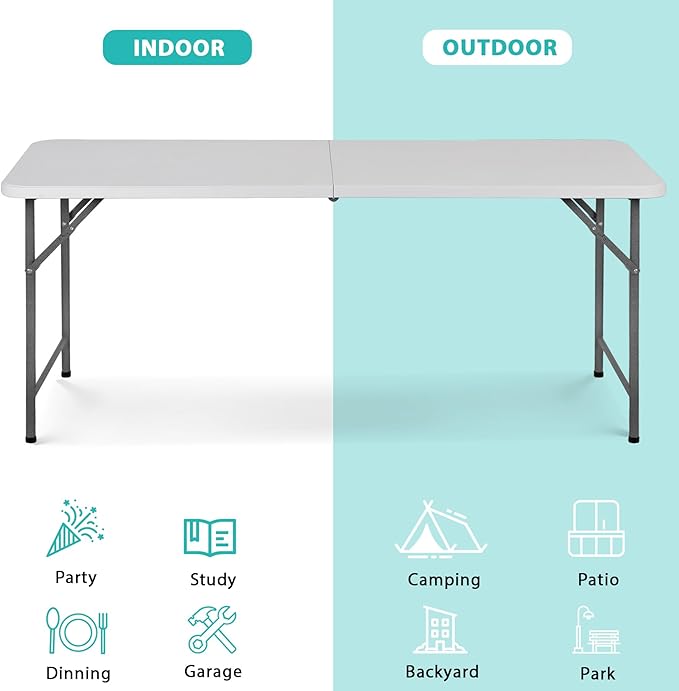 SUPER DEAL Upgraded 6FT Folding Picnic Table for Outdoor - Photo 5