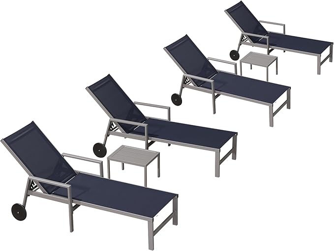 PURPLE LEAF Patio Chaise Lounge Set for 4 Outdoor Pool Lounge Chairs with Armrest and Adjustable Backrest Aluminum - Photo 1
