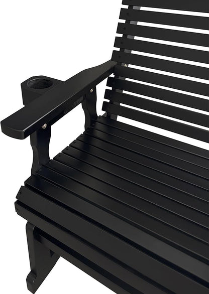Fortune Candy Wooden Patio Glider for One Person, with High Backrest and Deep Contoured Seat, Solid Fir Wood, Heavy Duty 600 LBS (Black, 1-Seater)