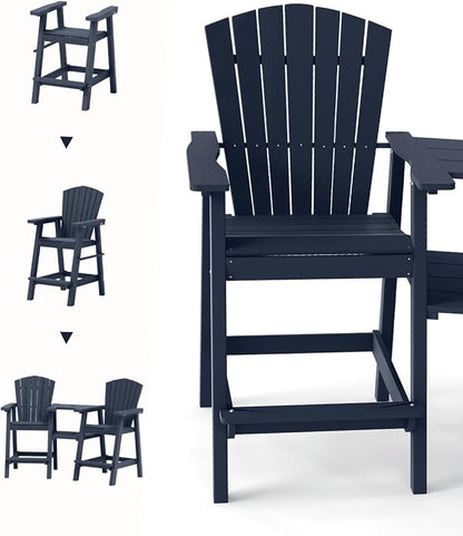 Tall Adirondack Chairs Set of 2, Heavy-Duty Patio Bar Chairs for Deck & Poolside (Dark Blue, 2-PC Bar Chair Set)