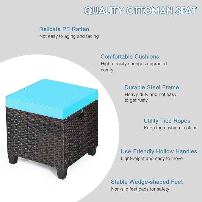 Tangkula 2 Pieces Outdoor Patio Ottoman, All Weather Rattan Wicker Ottoman Seat, Patio Rattan Furniture - Photo 6