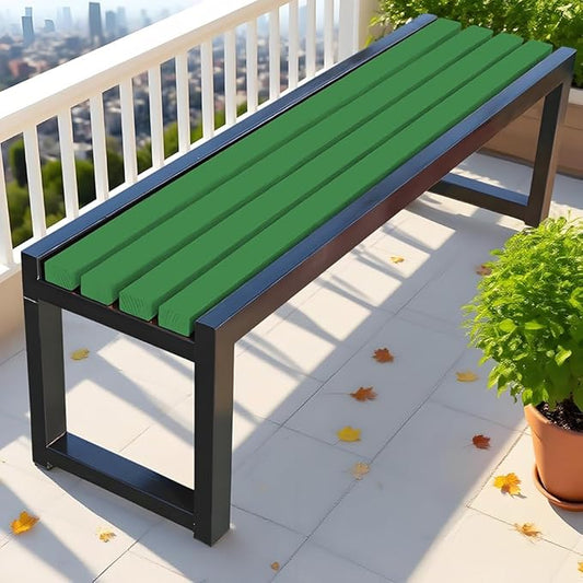 Garden Bench for Outdoors, Weatherproof Patio Bench Wooden Benches 2-Person Backyard Seat Backless Seat with Metal Frame for Park Backyard Entryway 3.3ft 3.9ft 4.9ft 5.9ft(Green Black,4.9ft)