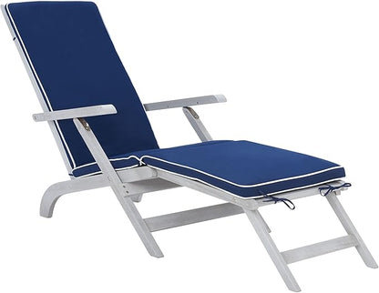 SAFAVIEH Outdoor Collection Palmdale Grey Solid Wood/Navy Cushion Chaise Lounge Chair (PAT7015B)