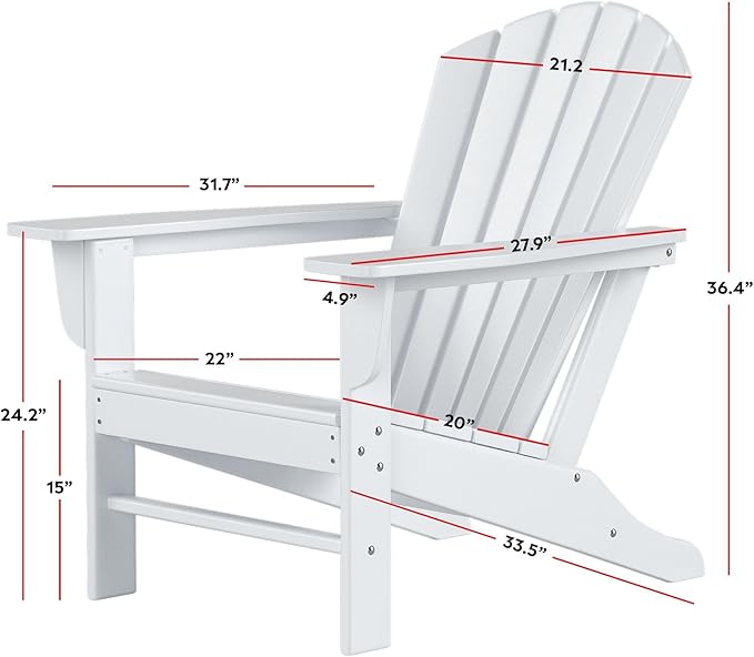 Costaelm Outdoor Adirondack Chair, HDPE Patio Chair, Weather Resistant Lawn Firepit Outside Chairs for Porch, Poolside - Photo 3