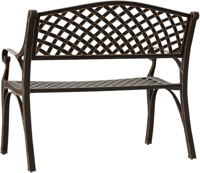 Vintage Cast Aluminum Garden Bench with Floral Design, Durable Outdoor Seating for Patio, Balcony, or Yard, Comfortable Two-Person Metal Bench in Green Finish