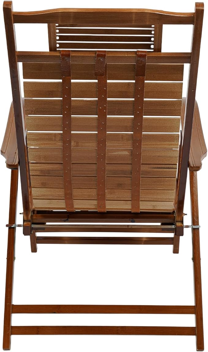 Bamboo Lounge Chair Folding Reclining Chair with Adjustable Backrest Folding Lounge Chairs with Cushion Max. Load - Photo 5