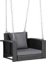 2 FT Wicker Porch Swing, Square Single Person Outdoor Hanging Swing Bench. Handwoven with Weatherproof PE Rattan - Photo 1