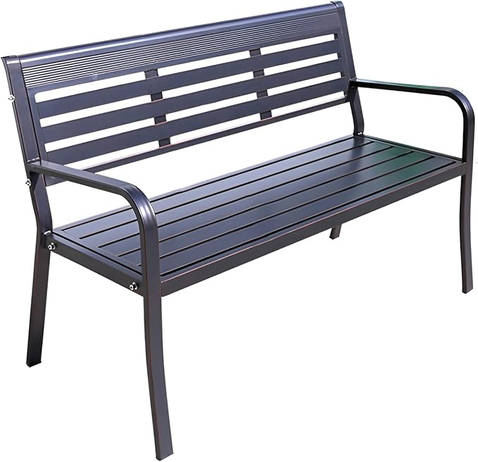 Metal Garden Bench 2-Seater, Aluminum Park Bench with Backrest and Armrests, Weatherproof Outdoor Furniture Loveseat(Natural)