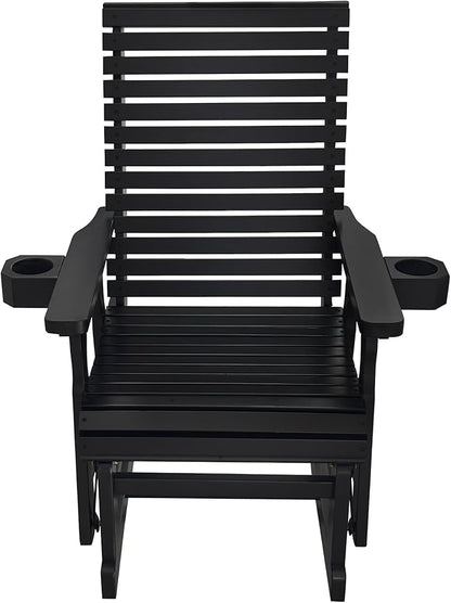 Fortune Candy Wooden Patio Glider for One Person, with High Backrest and Deep Contoured Seat, Solid Fir Wood, Heavy Duty 600 LBS (Black, 1-Seater)