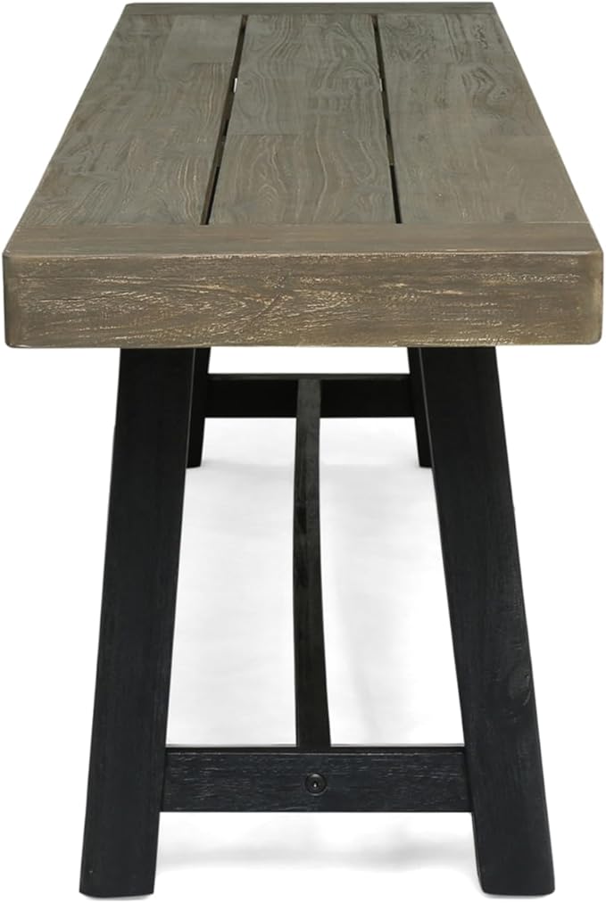 Merax Acacia Wood Outdoor Benches, 63" Rustic Patio Bench with Sandblast Gray Finish and H-Stretcher Design, Solid Hardwood Garden Bench for Dining, Porch, Fire Pit, Grey