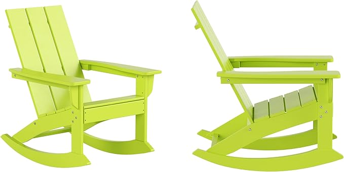 WO WESTIN OUTDOOR HDPE Shoreside Modern Rocking Poly Adirondack Chair (Set of 2),Lime
