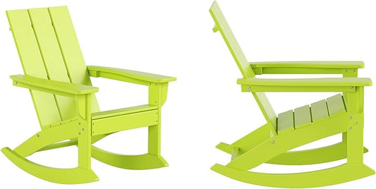 WO WESTIN OUTDOOR HDPE Shoreside Modern Rocking Poly Adirondack Chair (Set of 2),Lime