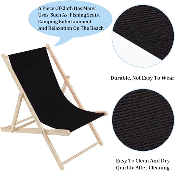 GORGECRAFT 1pcs Beach Sling Chair Replacement Lawn Chair Webbing 435 * 1165mm Chair Oxford Cloth Black Outdoor Patio Foldable Chaise Lounge Chair Fabric for Sunbathing Garden Courtyard Beach