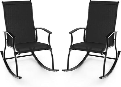 Giantex Outdoor Rocking Chair Set of 2 - Patio Rocking Chairs w/Breathable Backrest, Sturdy Metal Frame & Safe Ergonomic Design, Cozy Fabric Rocker for Backyard, Poolside, 330 lbs, Black
