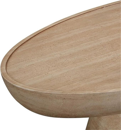 Pemberly Row Eclipse Stone Coffee Table, 47.2" W x 23.8" D x 14" H, Faux Travertine Beige Finish, Handmade Indoor/Outdoor Use, Durable Concrete Base, Textured Design for Living Space or Patio Decor
