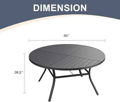 VICLLAX 50" Round Patio Dining Table for 6, All Weather Metal Outdoor Table with 1.57" Umbrella Hole and Surdy Frame for Garden Lawn Deck, Black