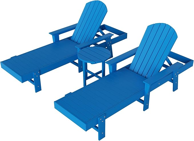 WestinTrends Dylan 3 Piece Adirondack Reclining Chaise Lounge with Arms Pacific Blue