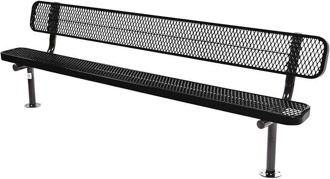COATEDOUTDOORFURNITURE Coated Outdoor Furniture Heavy-Duty Outdoor Bench Thermoplastic Coated, Expanded Metal, Commercial-Grade Seating, Made in America (Surface with Back, 8 Ft, Textured Black)