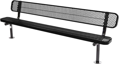 COATEDOUTDOORFURNITURE Coated Outdoor Furniture Heavy-Duty Outdoor Bench Thermoplastic Coated, Expanded Metal, Commercial-Grade Seating, Made in America (Surface with Back, 8 Ft, Textured Black)