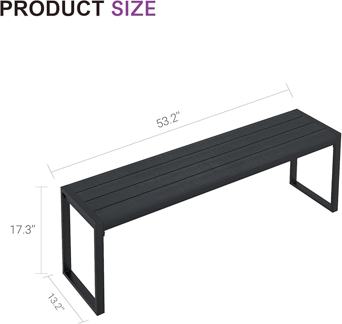 VICLLAX 3-Person Outdoor Bench, 2 Pieces 53" Long Garden Bench Backless Porch Patio Bench Metal Park Bench, Black