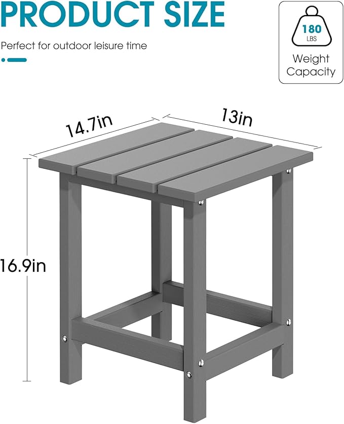 MUCHENGHY Adirondack Outdoor Side Table, 14.7" Patio Side Table Weather Resistant, HDPE Outdoor End Tables for Patio - Photo 3