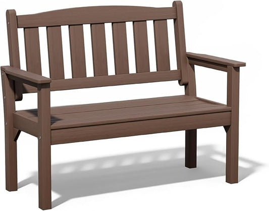 Psilvam 2-Person Outdoor Memorial Bench, All-Weather Poly Lumber Garden Bench, Rot-Resistant Outdoor Patio Bench for Park,Porch,and Church(Brown)