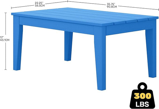 Costaelm Adirondack Outdoor Coffee Table, HDPE Drink Table Weather Resistant, Patio Porch Accent Balcony Table Outdoor End Table for Pool, Seaside, Backyard, Pacific Blue