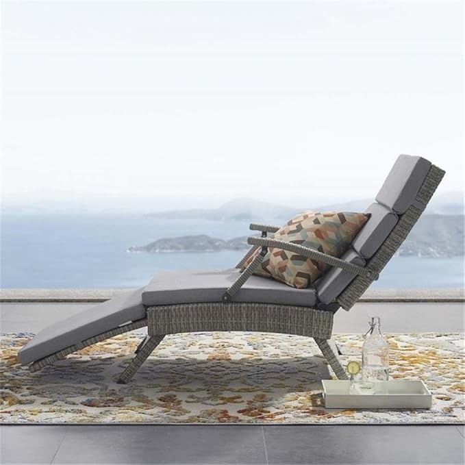 Modway Envisage Outdoor Patio Wicker Rattan Chaise Lounge in Light Gray Gray