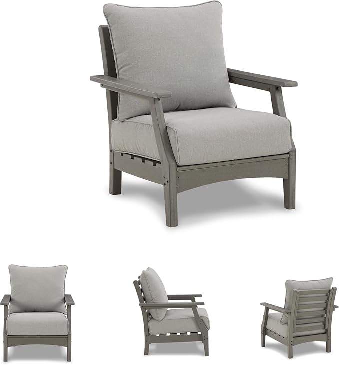 Signature Design by Ashley Outdoor Visola Lounge Chair, 2 Count, Foam Cushion, Nuvella Weather Resistant Fabric, HDPE Material, 30" W x 32.5" D x 37" H, Gray