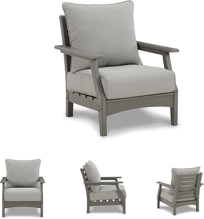 Signature Design by Ashley Outdoor Visola Lounge Chair, 2 Count, Foam Cushion, Nuvella Weather Resistant Fabric, HDPE Material, 30" W x 32.5" D x 37" H, Gray