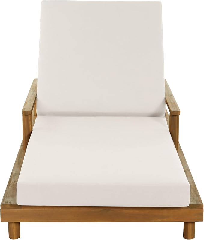 Merax Acacia Wood Outdoor Chaise Lounge Chair Set of 4, 3-Position Adjustable Back & 4" Thick Removable Cream Cushion, 400lbs Capacity, Modern Large Patio Sun Lounger for Patio Garden Pool