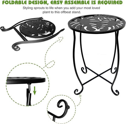 Small Side Tables for Small Space, 2 Pack Metal Outdoor Indoor Side Table, Weather Resistant Mini Metal Round Side Table Pool Chair Side Table for Patio Yard Porch Balcony Garden Bedside, Black