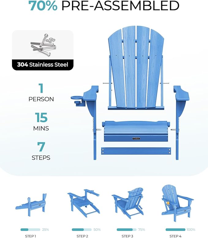 Ciokea Folding Adirondack Chairs Set of 2, Patio Adirondack Chair Weather Resistant - Photo 4