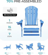 Ciokea Folding Adirondack Chairs Set of 2, Patio Adirondack Chair Weather Resistant - Photo 4