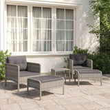 vidaXL 5 Piece Patio Lounge Set - Gray Poly Rattan Outdoor Furniture with Metal Frame, Cushioned Chairs - Photo 2