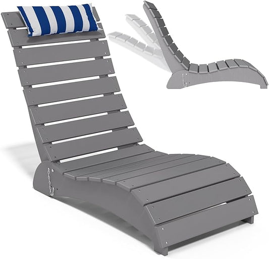 Pool Lounge Chairs, HDPE Adjustable Chaise Chairs with Headrest, Weighted Fade-Resistant Pool Chairs and Lounger for Baja Ledge，Poolside and Deck, Grey