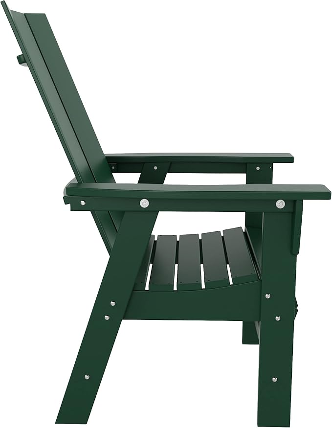 WO WESTIN OUTDOOR HDPE Shoreside Modern Curveback Adirondack Dining Chair,Dark Green