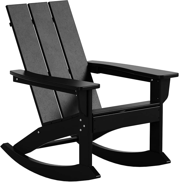WO WESTIN OUTDOOR HDPE Shoreside Modern Rocking Poly Adirondack Chair (Set of 2),Black