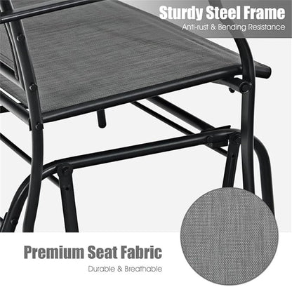 Pemberly Row Patio Glider Rocking Bench, Gray Metal Frame, Ergonomic 2-Person Double Chair with Smooth Motion, Durable Outdoor Seating for Backyard, Patio, or Garden